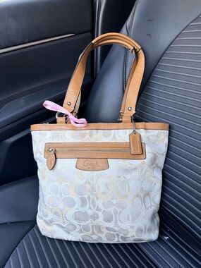 Coach Beige Penelope Signature Canvas Tote with Tan Leather Trim